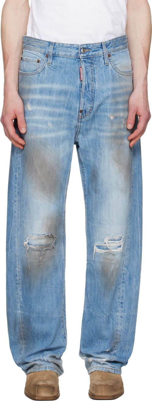 Blue Light Dirty Wash Loose Twist Jeans