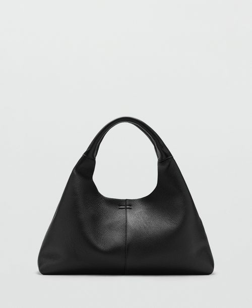 Women's Stitching Detail Leather Shoulder Bag - Black