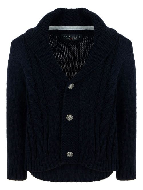Shawl-lapel knitted jacket - Blue