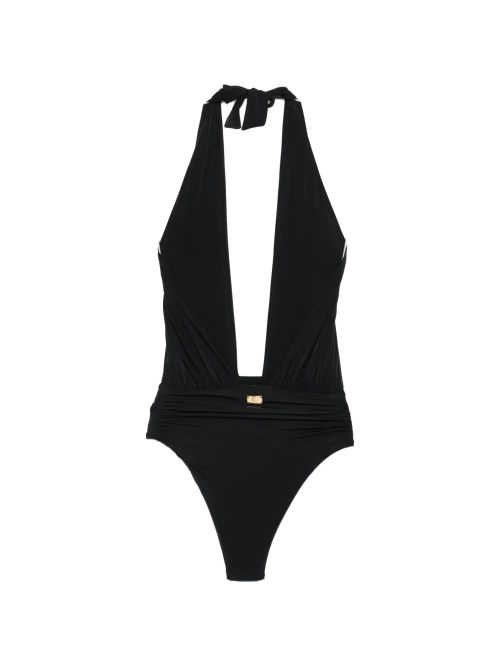 Logo-Detail Halterneck Swimsuit — Black