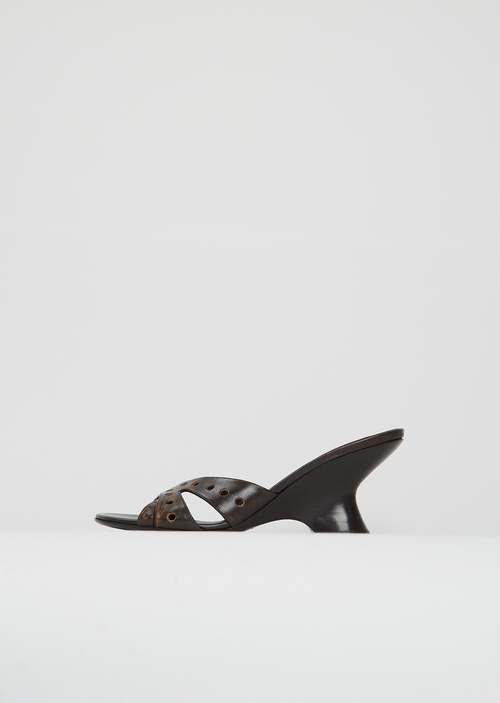 Dries Van Noten Perforated Leather Wedge Sandal Tan