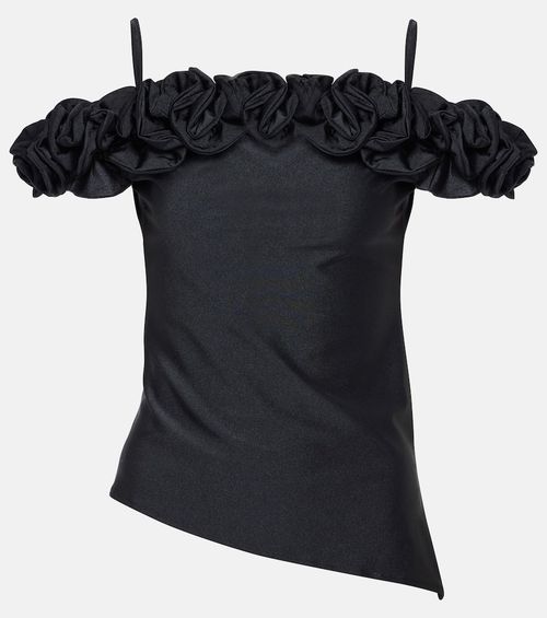 Ruffled off-shoulder cotton-blend top
