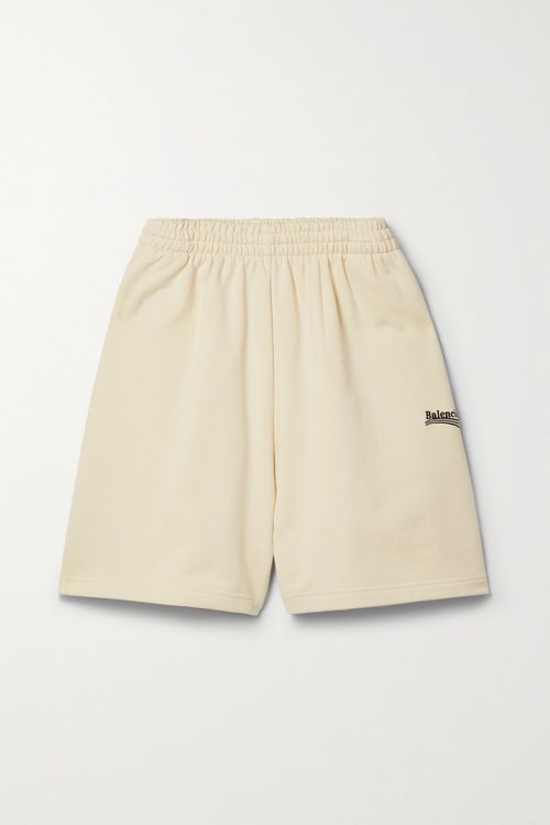 Embroidered Cotton-jersey Shorts - Cream