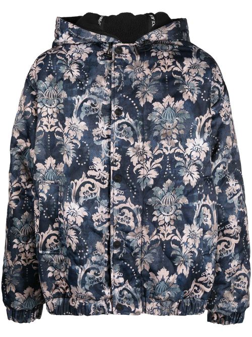 Floral-print padded jacket - Blue