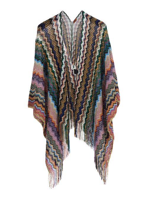 Poncho poncho Multicolored With Zigzag Motif In Tech Fabric For Women