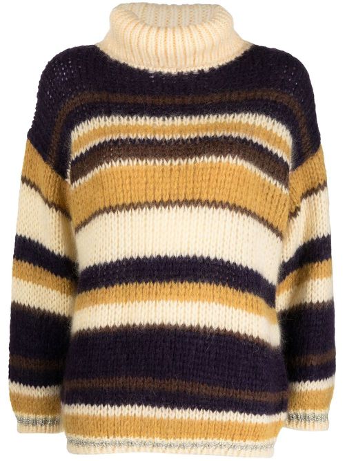 Striped roll neck jumper - Yellow
