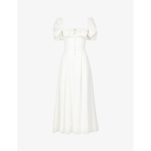 Womens White Tallulah Puffed-sleeve Woven Midi Dress