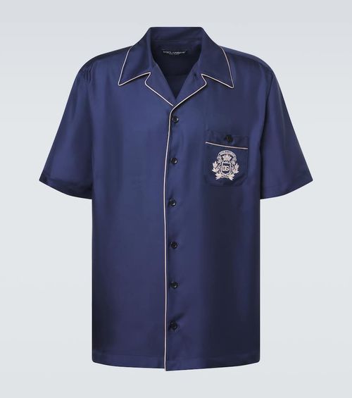 Logo silk satin bowling shirt