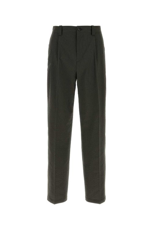 Pinstriped Wool-Blend Trousers — Green