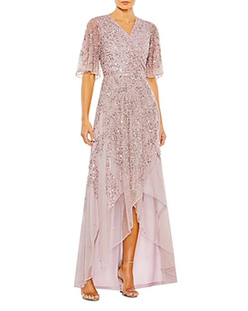 Sequined Flutter Sleeve Gown