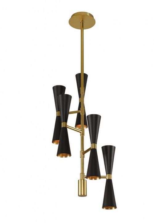 Milo 10-Light Mid-Century Modern Chandelier in Black and Vintage Bra