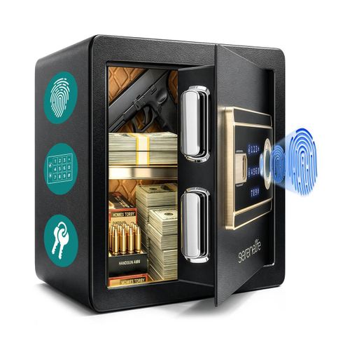 Biometric Fingerprint Safe with Keypad & Backup Keys – Quick Access Digital Home & Office Security Box, Solid Metal Build - Black