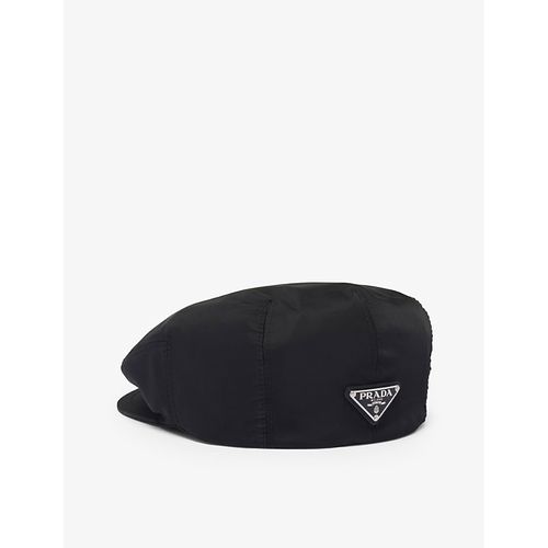 Mens Black Triangle-plaque Re-Nylon Beret hat