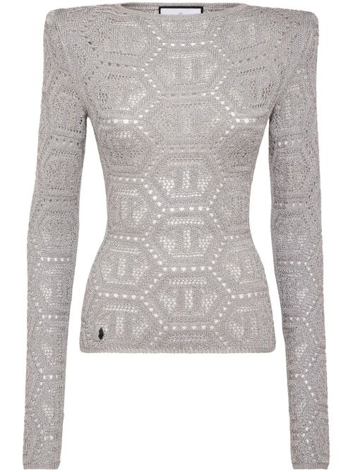 Logo-embroidered knitted top - Grey