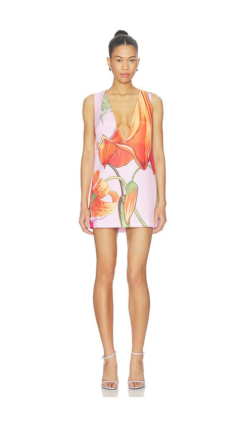 Muma World Orange Trumpet V Neck Electra Dress in Pink,Orange. XL. Also in