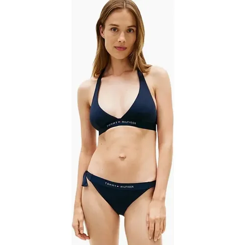 Tommy Hilfiger Women's TH Original Halterneck Bikini Top, Dark Night Navy - Black