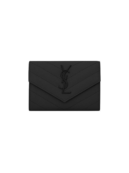 Women's Cassandre Matelass Small Envelope Wallet in Grain de Poudre Embossed Leather - Nero