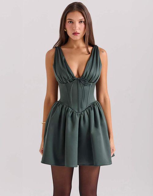 House of CB Emmeliette forest green satin mini dress in forest