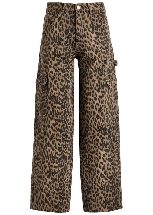 Leopard-print Straight-leg Cargo Jeans
