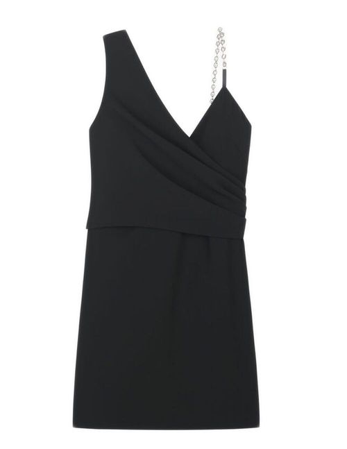 Chain-strap asymmetric-neck dress - Black