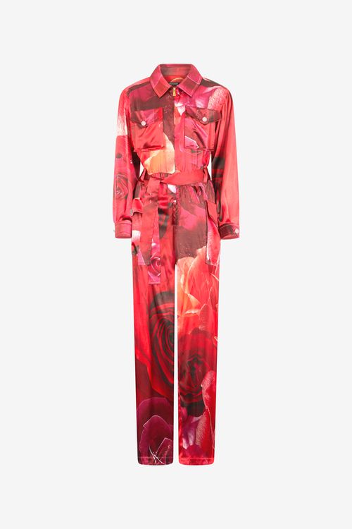 Rose-print Shirt-style Jumpsuit