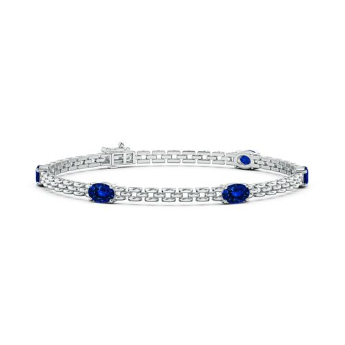 Angara 3.0 Carats Five Stone Oval Sapphire Station Link Bracelet in 14K White Gold