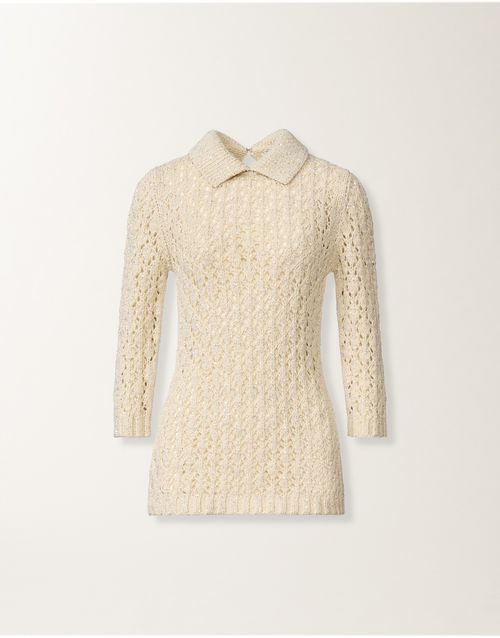 Cotton tape-knit sweater with sequins, butter