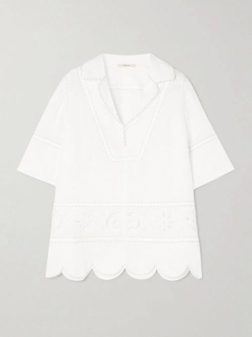 Emma Broderie Anglaise Linen Blouse - White