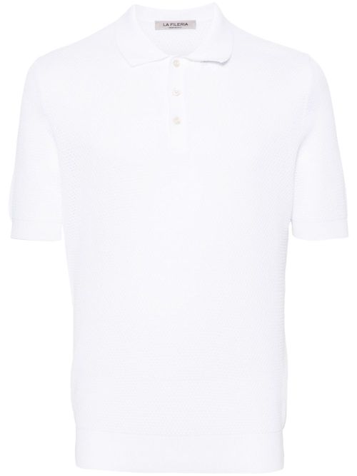 Honeycomb knit polo shirt - White