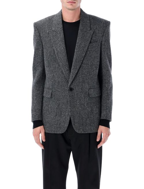 Oversized Single-breasted Herringbone Wool Jacket