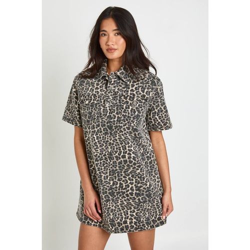 Boohoo Women's Leopard Print Short Sleeve Denim Dre