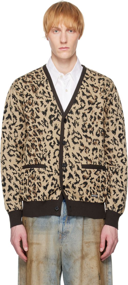 Wacko Maria | WACKO MARIA Beige Leopard Jacquard Knit Cardigan 