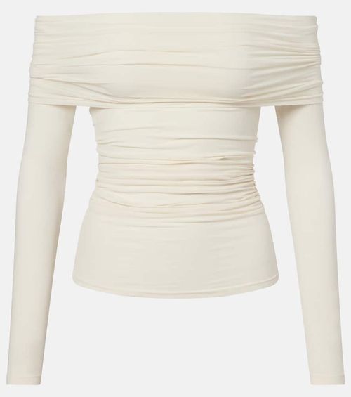 Draped semi-sheer off-shoulder top