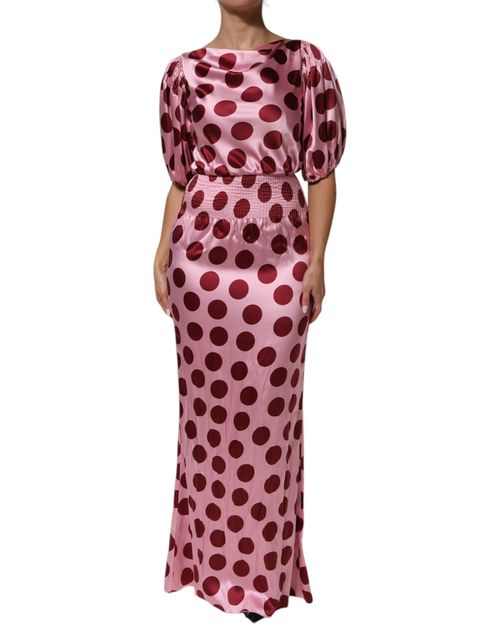 Polka Dot Silk Satin Maxi Dress — Pink