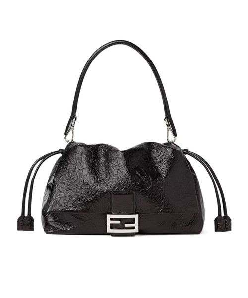 Baguette Soft Large Crackled black leather bag