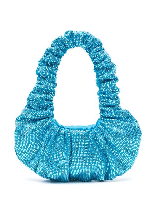 Crystal-embellished ruched tote bag - Blue
