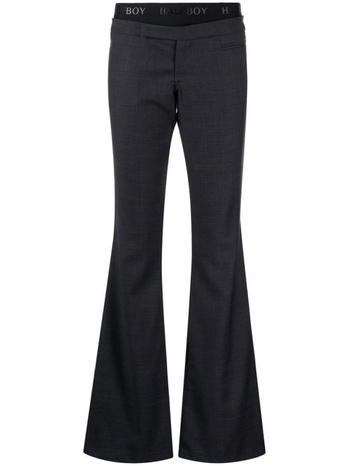 Logo-waistband layered-detail flared trousers - Grey