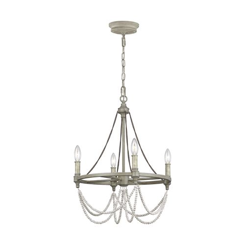 Visual Comfort Studio Beverly 4-Light Chandelier in French Washed Oak And Distressed White Wood by Sean Lavin