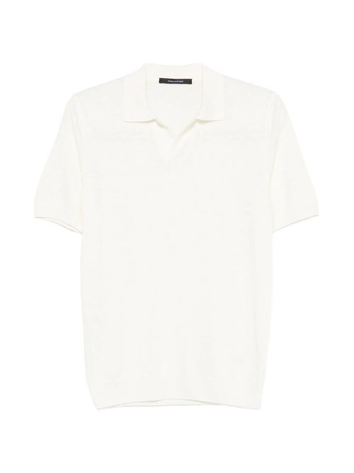Polo Collar Slit Neckline Short-Sleeve Linen-Cotton Knit Polo