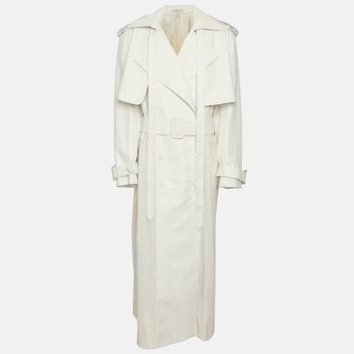 Materiel White Perforated Faux Leather Belted Trench Coat