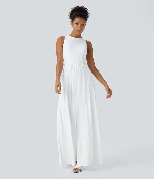 Breezeful™ Zipper Sleeveless Pocket Contrast Quick Dry Jumpsuit  - White