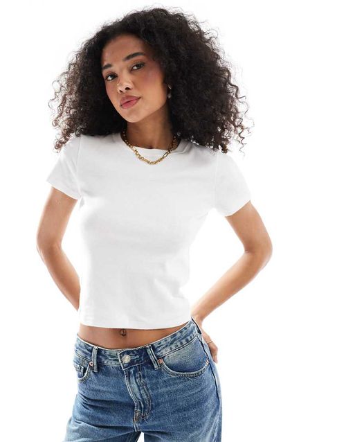 Hollister short sleeve ribbed t-shirt in white