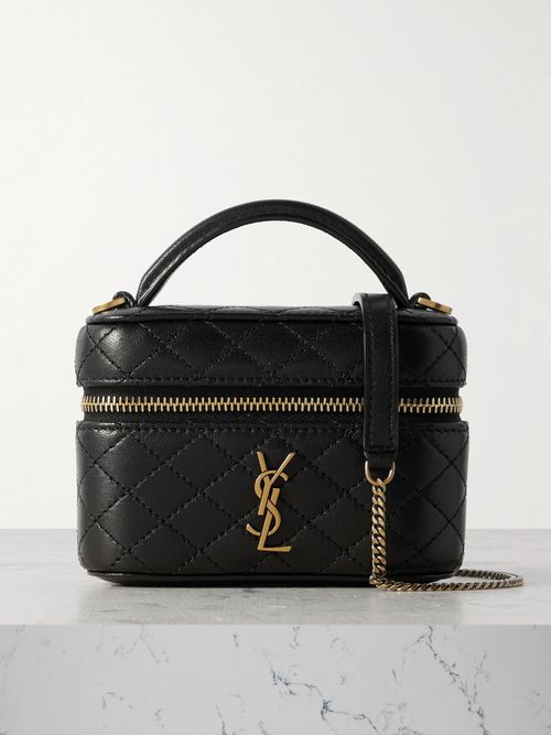 Gaby Vanity Micro Quilted Leather Shoulder Bag - Black