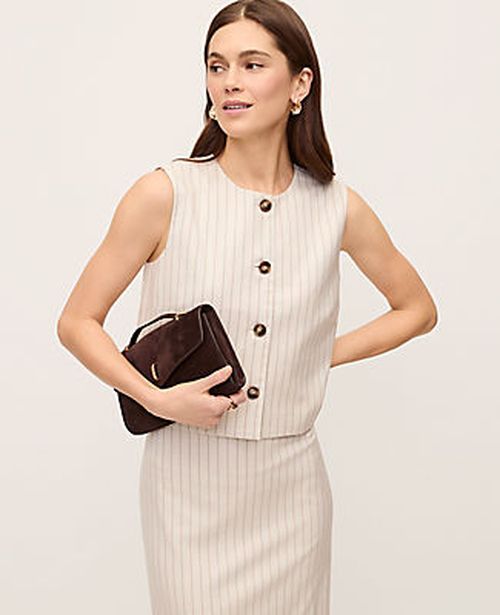 Ann Taylor The Crop Crew Neck Vest in Pinstripe