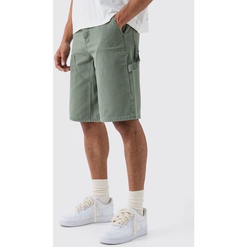 BoohooMAN Mens Regular Carpenter Overdyed Denim Jorts - Khaki