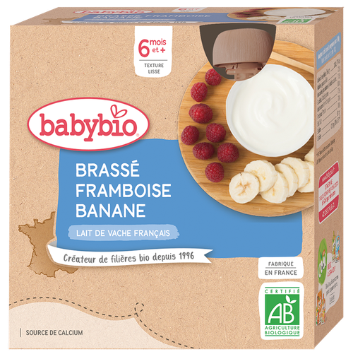 Babybio Dessert Bottles - 6 months and more - Brassé Raspberry Banana - BIO 4x85 g
