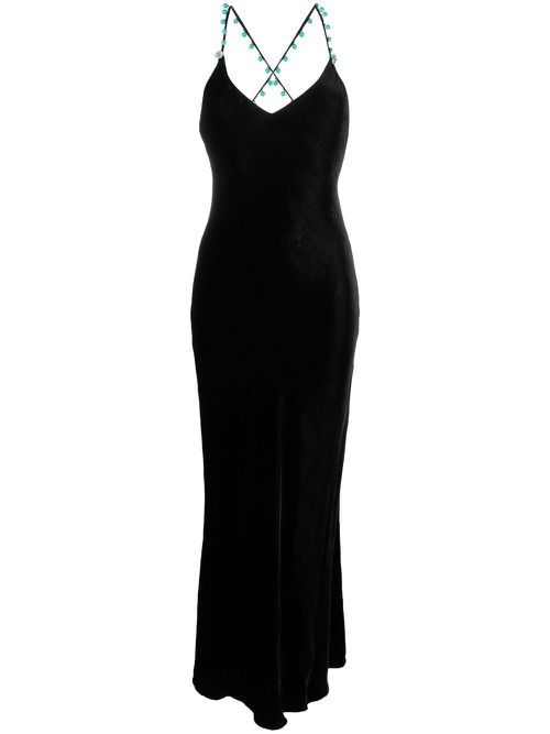 Bead-embellished V-neck velvet dress - Black