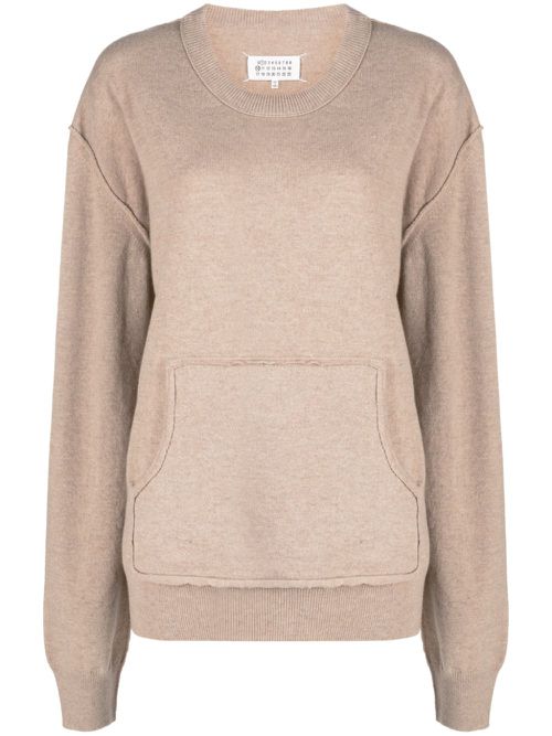 Crew-neck wool-blend jumper - Brown