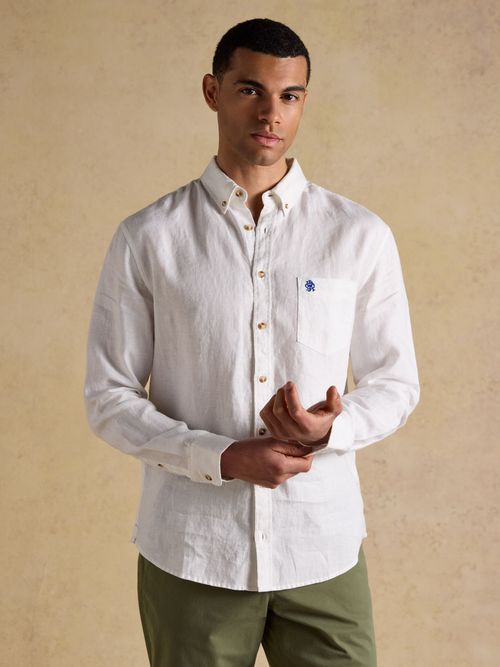 White 100% Linen Long Sleeve Classic Fit Shirt