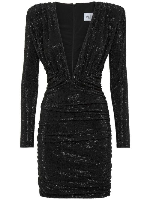 Crystal-embellished V-neck minidress - Black